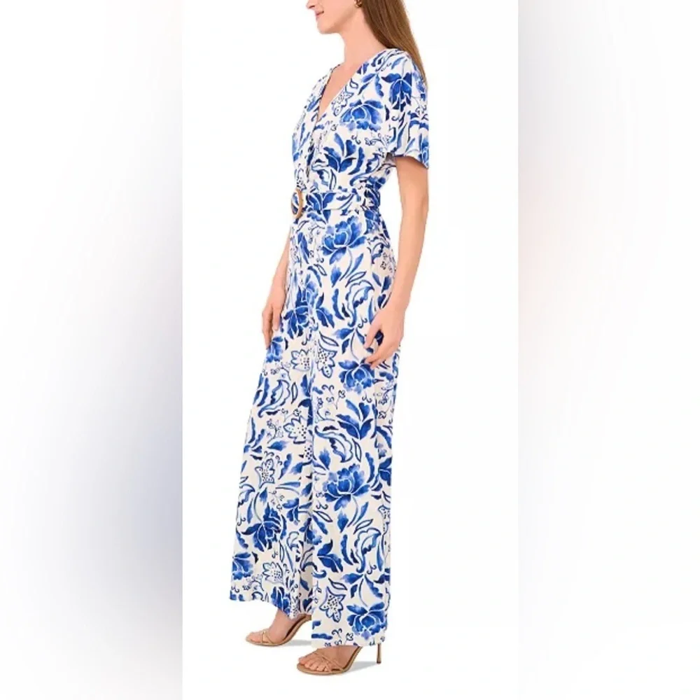 1.STATE Floral Blue and White Jumpsuit - Picture 4 of 9